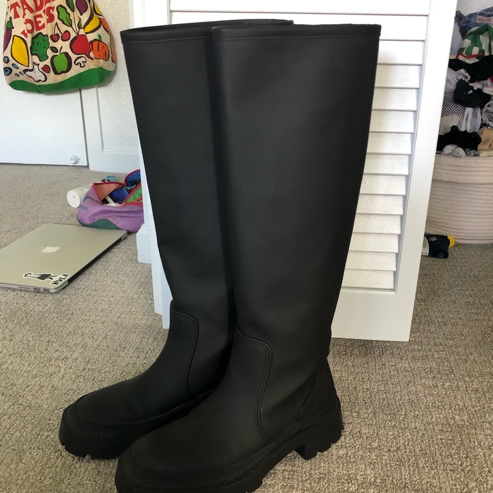 Zara knee high lug sole rubber boots